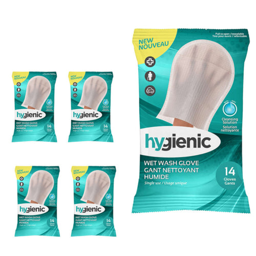 5 paquets de 14 gants nettoyants humides HYGIENIC